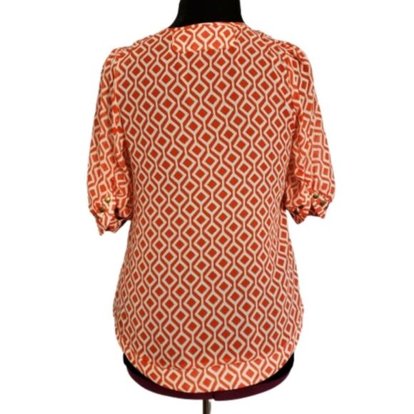 41 Hawthorn Stitch Fix Semi Sheer Geo Orange Ivory Swifty Studded Blouse Sz M - Picture 3 of 8